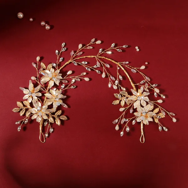 Elegant Gold Headpieces 2020 Metal Rhinestone Crystal Flower Bridal Hair Accessories