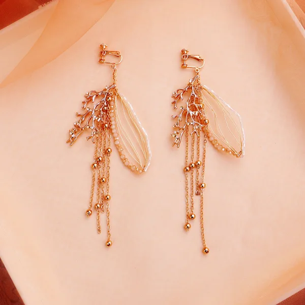 Elegant Gold Bridal Jewelry 2020 Metal Beading Rhinestone Headpieces Tassel Earrings Bridal Hair Accessories