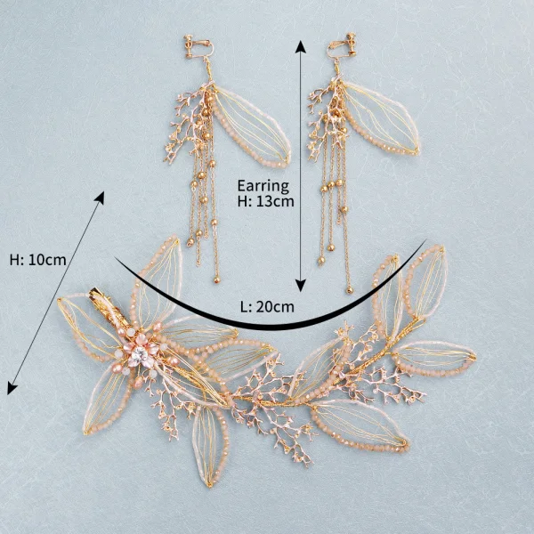 Elegant Gold Bridal Jewelry 2020 Metal Beading Rhinestone Headpieces Tassel Earrings Bridal Hair Accessories