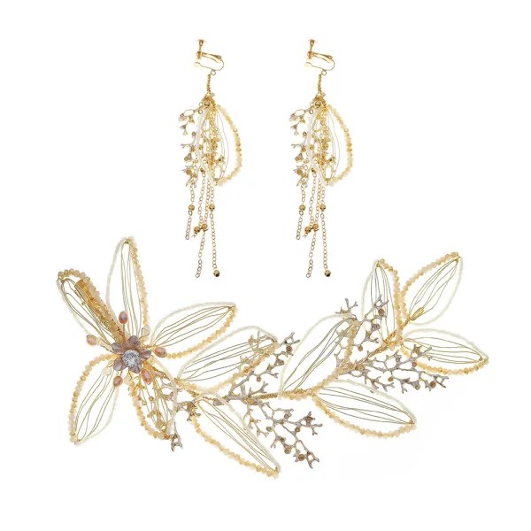 Elegant Gold Bridal Jewelry 2020 Metal Beading Rhinestone Headpieces Tassel Earrings Bridal Hair Accessories