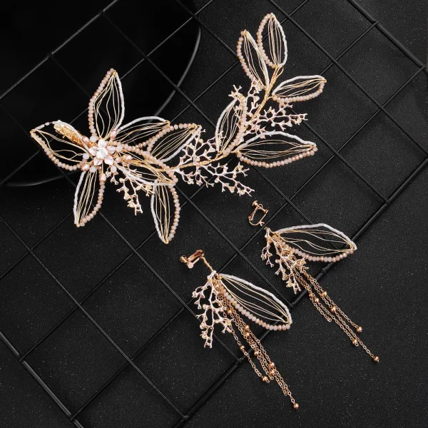 Elegant Gold Bridal Jewelry 2020 Metal Beading Rhinestone Headpieces Tassel Earrings Bridal Hair Accessories