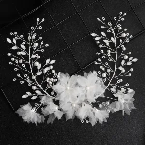 Elegant Hvit Blomst Perle Bryllup Hodepynt 2020 Metall Har Tilbehor