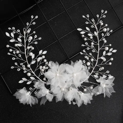 Elegante Weiß Blumen Perle Hochzeit Kopfschmuck 2020 Metall Haarschmuck Braut