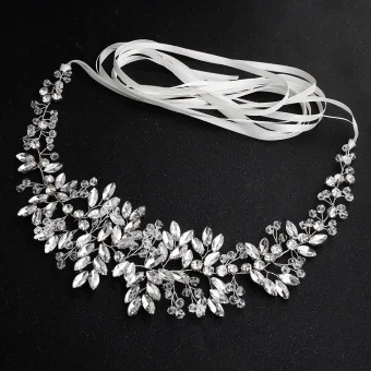 Elegant Silver Headbands Bridal Hair Accessories 2020 Alloy Lace Up Rhinestone Headpieces