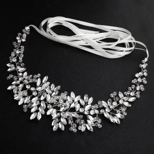 Elegante Silber Stirnbänder Haarschmuck Braut 2020 Legierung Schnüren Strass Kopfschmuck