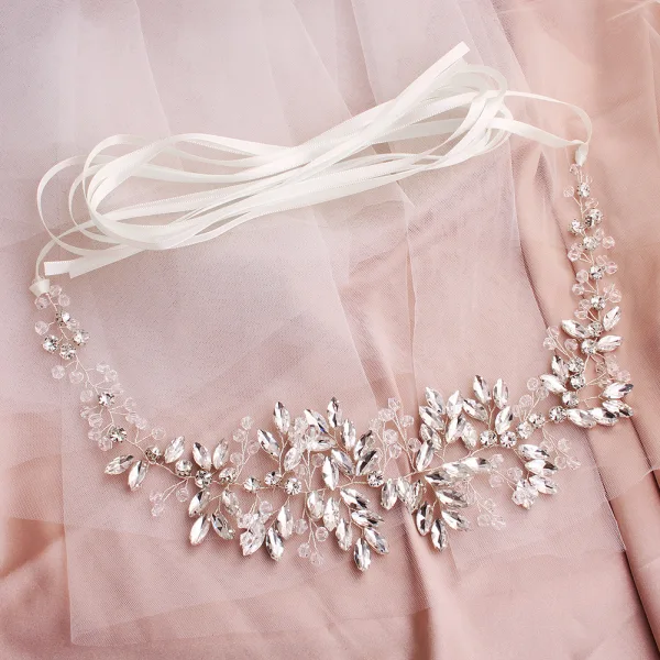 Eleganckie Srebrny Opaski na głowę Ozdoby Do Włosów Ślubne 2020 Stop Koronki Rhinestone Ozdoby Do Włosów