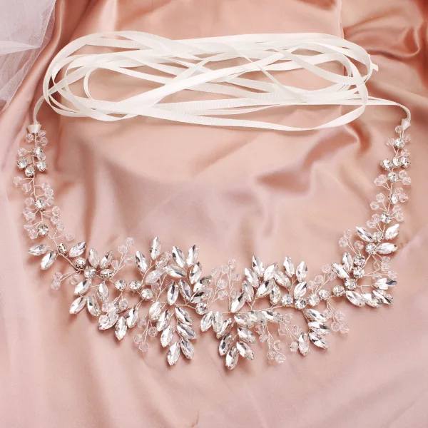 Eleganckie Srebrny Opaski na głowę Ozdoby Do Włosów Ślubne 2020 Stop Koronki Rhinestone Ozdoby Do Włosów