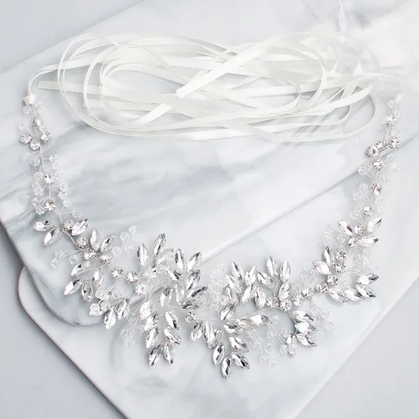 Eleganckie Srebrny Opaski na głowę Ozdoby Do Włosów Ślubne 2020 Stop Koronki Rhinestone Ozdoby Do Włosów