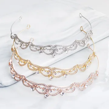Klassisk Rhinestone Tiara Hair Hoop 2020 Metall Brud Huvudbonad