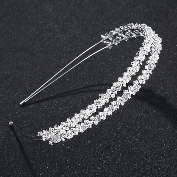 Enkla Silver Hårsmycken Brud Huvudbonad 2020 Metall Kristall Rhinestone Bröllop Hair Hoop