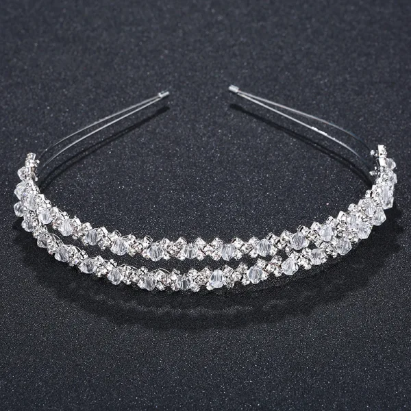 Enkla Silver Hårsmycken Brud Huvudbonad 2020 Metall Kristall Rhinestone Bröllop Hair Hoop
