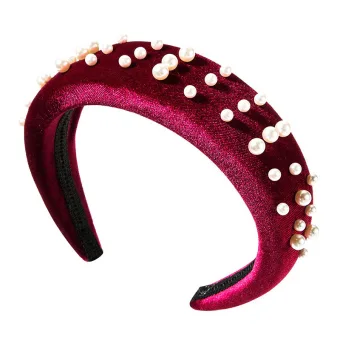 Affordable Burgundy Suede Hair Hoop 2020 Pearl Headpieces Accessories