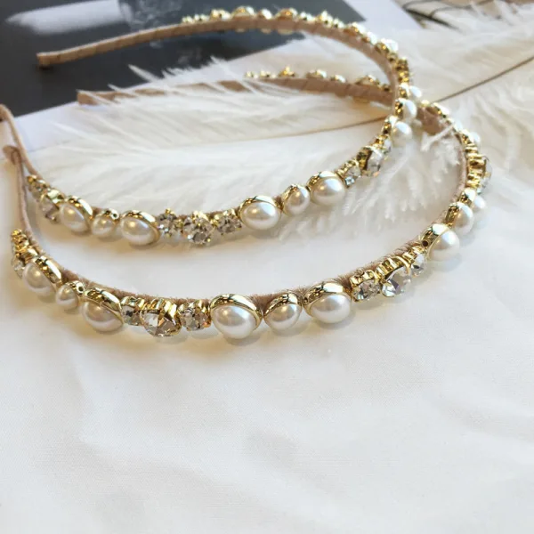 Snygga / Fina Guld Hair Hoop 2020 Rhinestone Pärla Hårsmycken