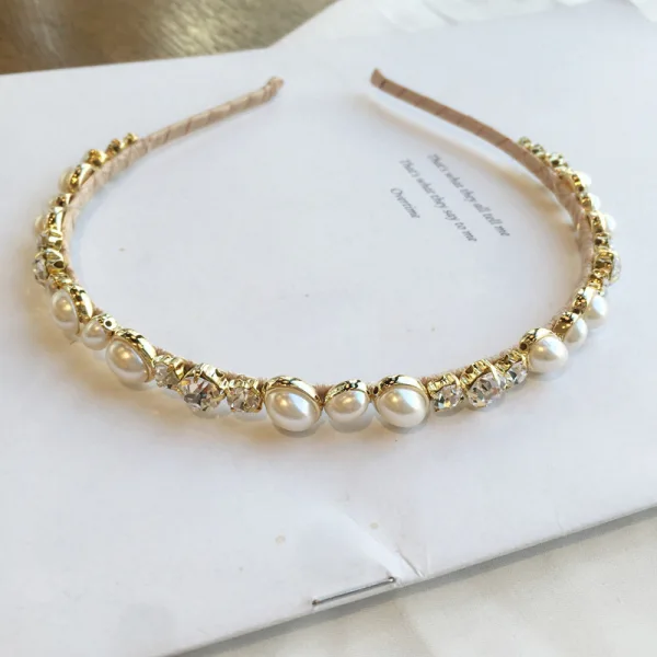 Snygga / Fina Guld Hair Hoop 2020 Rhinestone Pärla Hårsmycken