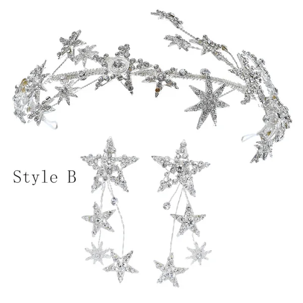 Eleganta Silver Tiara Brud Huvudbonad 2020 Metall Rhinestone Kristall Bröllop Tillbehör