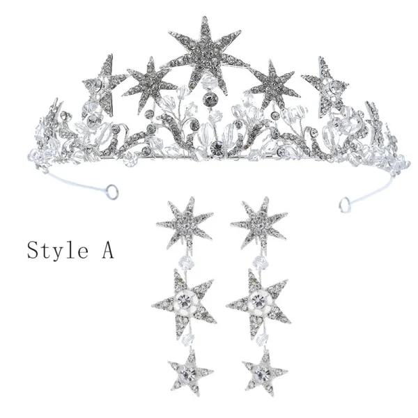 Eleganta Silver Tiara Brud Huvudbonad 2020 Metall Rhinestone Kristall Bröllop Tillbehör