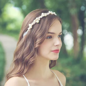 Elegante Gold Kopfschmuck Haarschmuck Braut 2020 Metall Perle Hochzeit Brautaccessoires