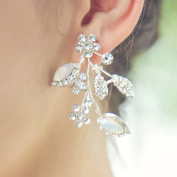 Mooie / Prachtige Zilveren Bruidssieraden 2020 Metaal Rhinestone Tiara Oorbellen Bruids Haaraccessoires
