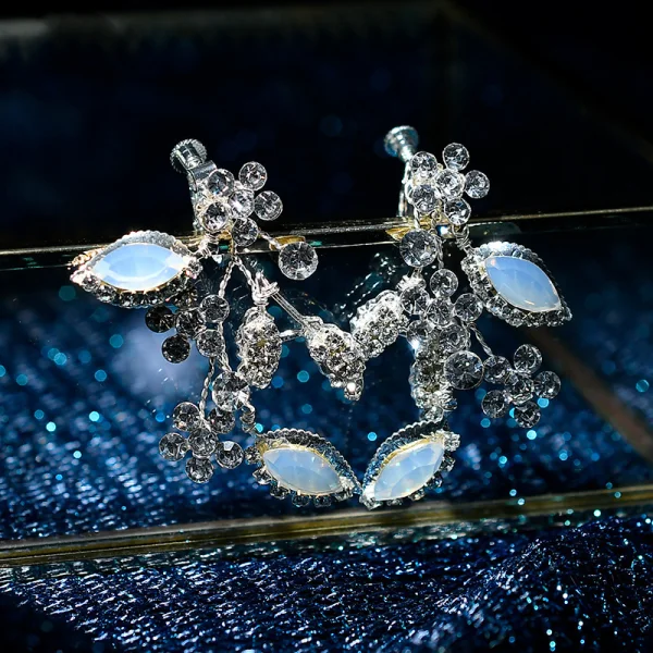 Mooie / Prachtige Zilveren Bruidssieraden 2020 Metaal Rhinestone Tiara Oorbellen Bruids Haaraccessoires