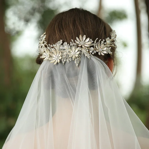 Charmant Zilveren Haaraccessoires Bruids Haaraccessoires 2020 Metaal Rhinestone Parel Kristal Huwelijk Accessoires