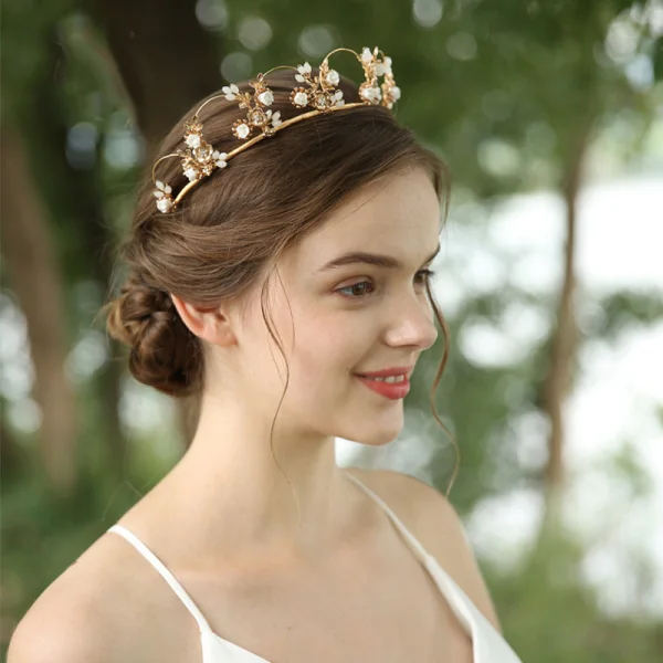 Chic / Beautiful Gold Tiara Bridal Hair Accessories 2020 Alloy Rhinestone Beading Accessories