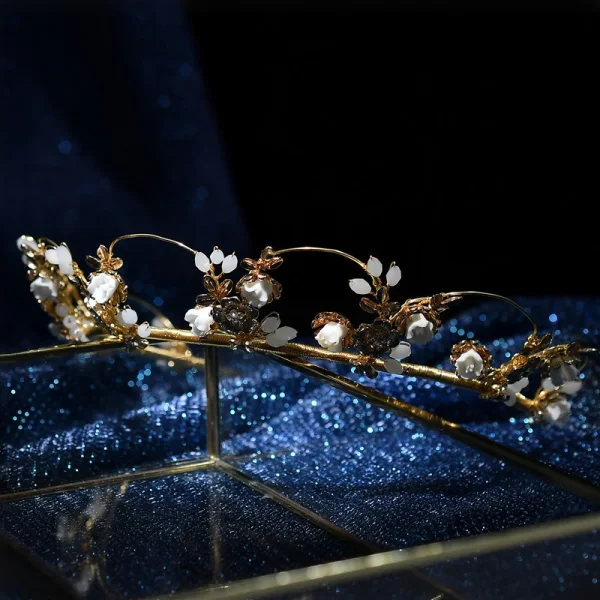 Chic / Beautiful Gold Tiara Bridal Hair Accessories 2020 Alloy Rhinestone Beading Accessories