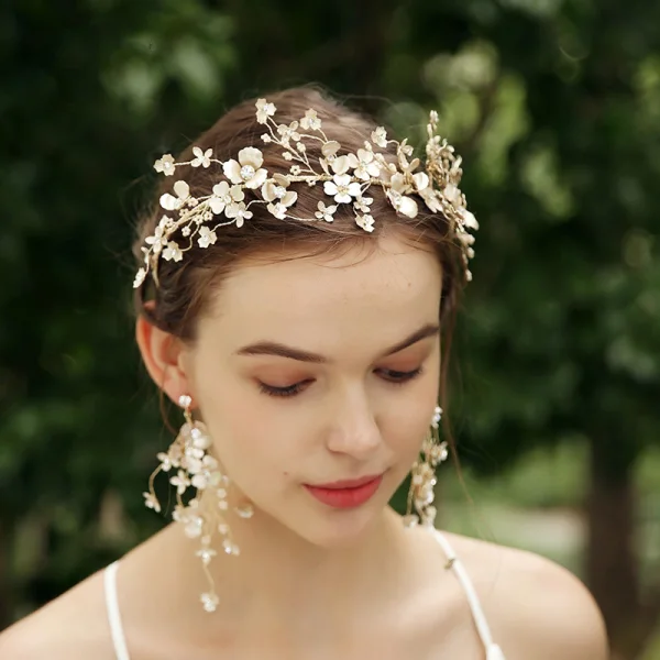Elegant Gold Bridal Jewelry 2020 Alloy Rhinestone Flower Headpieces Earrings Bridal Hair Accessories