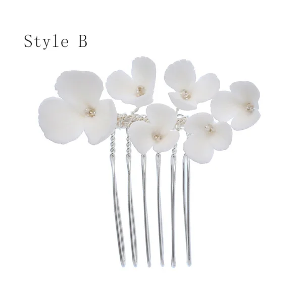 Eleganta Silver Blomma Hårkam 2020 Metall Tillbehör Brud Huvudbonad