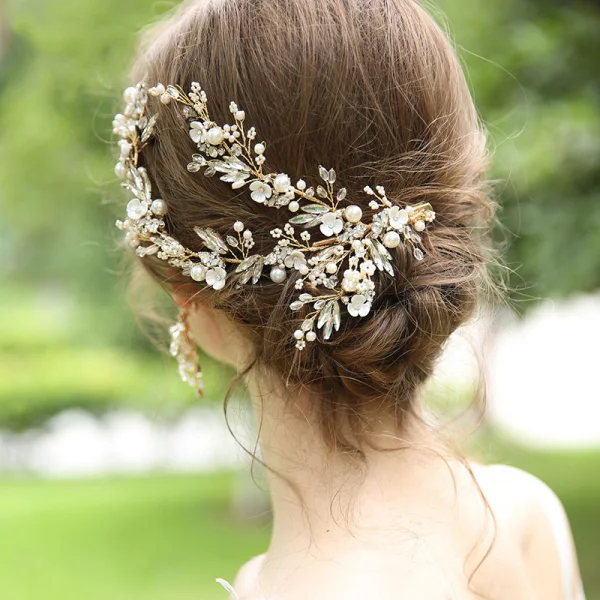 Charming Gold Bridal Jewelry 2020 Alloy Beading Pearl Rhinestone Earrings Bridal Hair Accessories