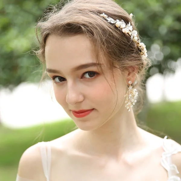 Charming Gold Bridal Jewelry 2020 Alloy Beading Pearl Rhinestone Earrings Bridal Hair Accessories