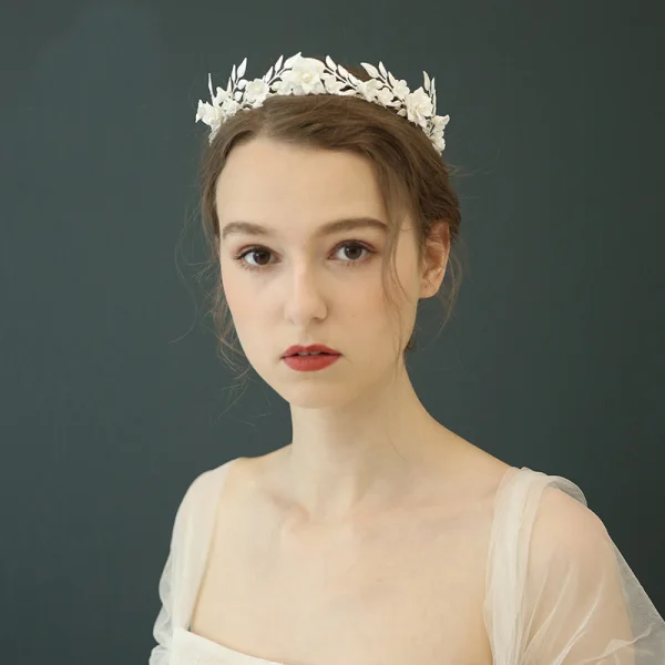 Chic / Beautiful Silver Wedding Headpieces 2020 Metal Pearl Flower Bridal Hair Accessories
