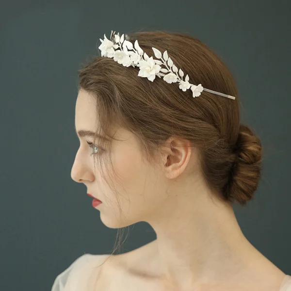 Chic / Beautiful Silver Wedding Headpieces 2020 Metal Pearl Flower Bridal Hair Accessories