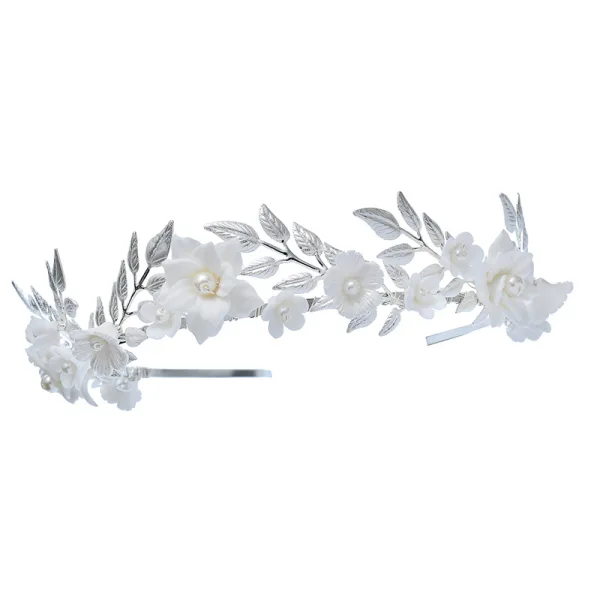 Chic / Beautiful Silver Wedding Headpieces 2020 Metal Pearl Flower Bridal Hair Accessories