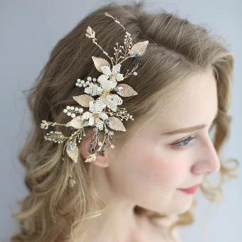 Chic Beautiful Gold Bridal Hair Accessories 2020 Metal Pearl Rhinestone Wedding Headpieces