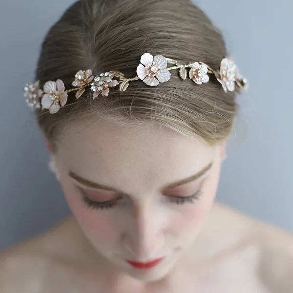 Élégant Doré Fleur Mariage Accessoire Cheveux Boucles D'Oreilles 2020 Métal Faux Diamant Accessoire Cheveux Mariage