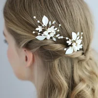 Enkel Gull Bryllup Hodepynt 2020 Metall Perle Rhinestone Har Tilbehor