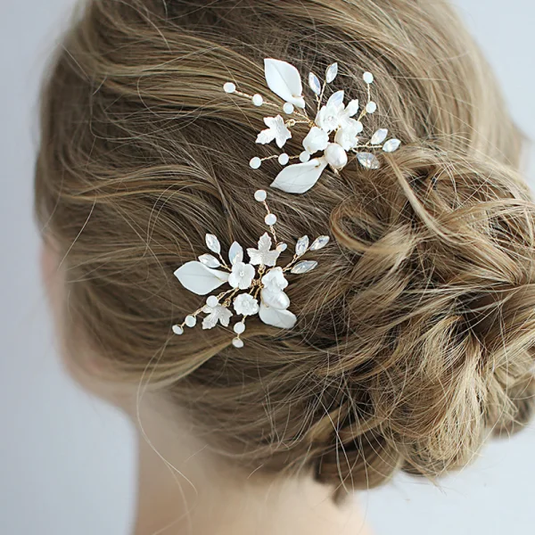 Modest / Simple Gold Wedding Headpieces 2020 Metal Pearl Rhinestone Bridal Hair Accessories
