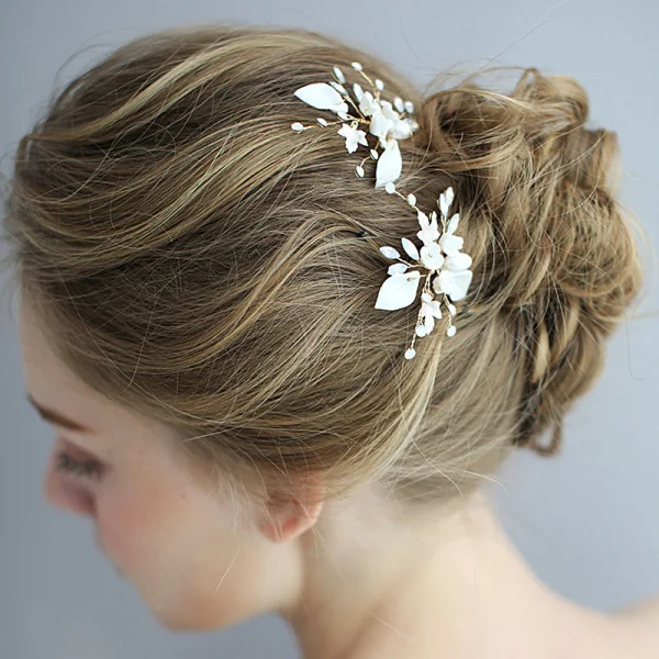 Modest / Simple Gold Wedding Headpieces 2020 Metal Pearl Rhinestone Bridal Hair Accessories