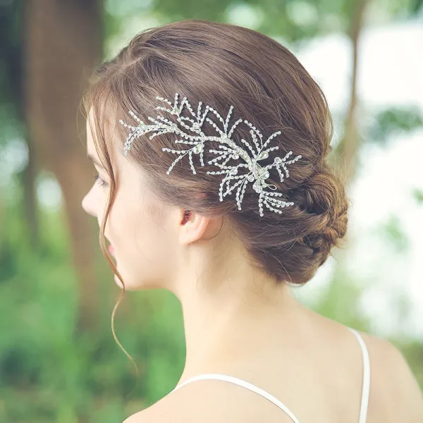 Modest / Simple Silver Rhinestone Wedding Metal Headpieces 2020 Bridal Hair Accessories