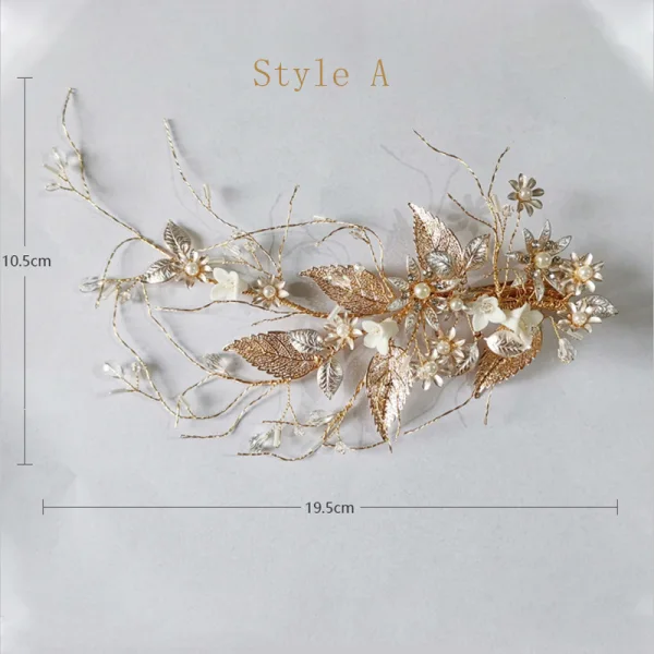 Elegant Gold Bridal Hair Accessories 2020 Leaf Metal Crystal Flower Wedding Headpieces