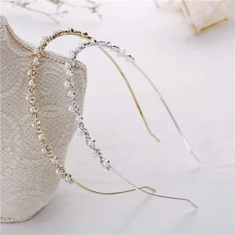 Modest Simple Pearl Rhinestone Hair Hoop Metal Headpieces 2020