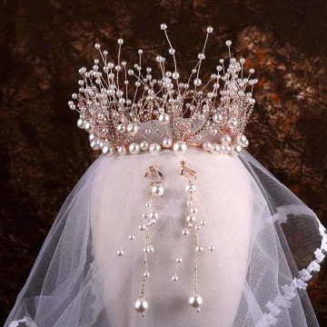 Meilleur Or Rose Perle Faux Diamant Bijoux Mariage 2020 Métal Boucles D 039 Oreilles Tiare Accessoire Cheveux Mariage