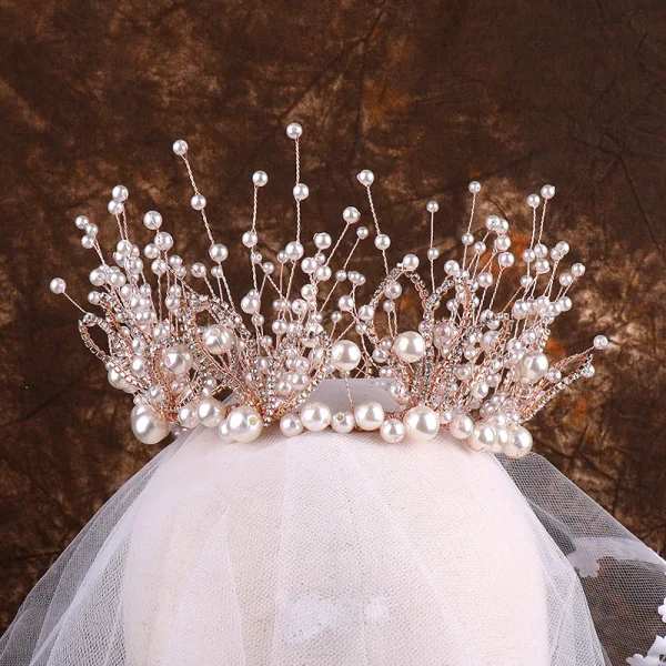 Beste Rose Gull Perle Rhinestone Brudesmykker 2020 Metall Øredobber Tiara Har Tilbehor