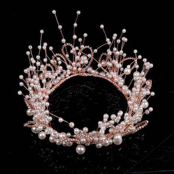 Beste Rose Gull Perle Rhinestone Brudesmykker 2020 Metall Øredobber Tiara Har Tilbehor