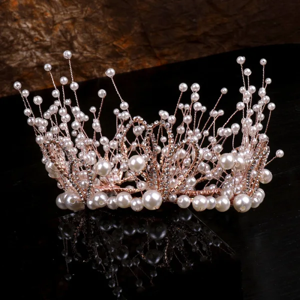 Beste Rose Gull Perle Rhinestone Brudesmykker 2020 Metall Øredobber Tiara Har Tilbehor