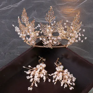 Transparent Doré Bijoux Mariage 2020 Métal Perlage Faux Diamant Tiare Boucles D 039 Oreilles Accessoire Cheveux Mariage
