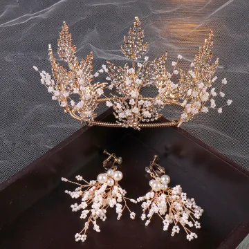 Transparent Guld Brudsmycken 2020 Metall Beading Rhinestone Tiara Örhängen Brud Huvudbonad