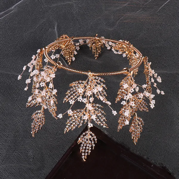 Transparent Gold Bridal Jewelry 2020 Metal Beading Rhinestone Tiara Earrings Bridal Hair Accessories