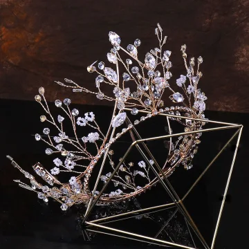 Stilig Guld Tiara Brud Huvudbonad 2020 Metall Beading Kristall Rhinestone Bröllop Tillbehör