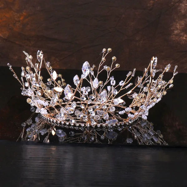 Classy Gold Tiara Bridal Hair Accessories 2020 Metal Beading Crystal Rhinestone Wedding Accessories